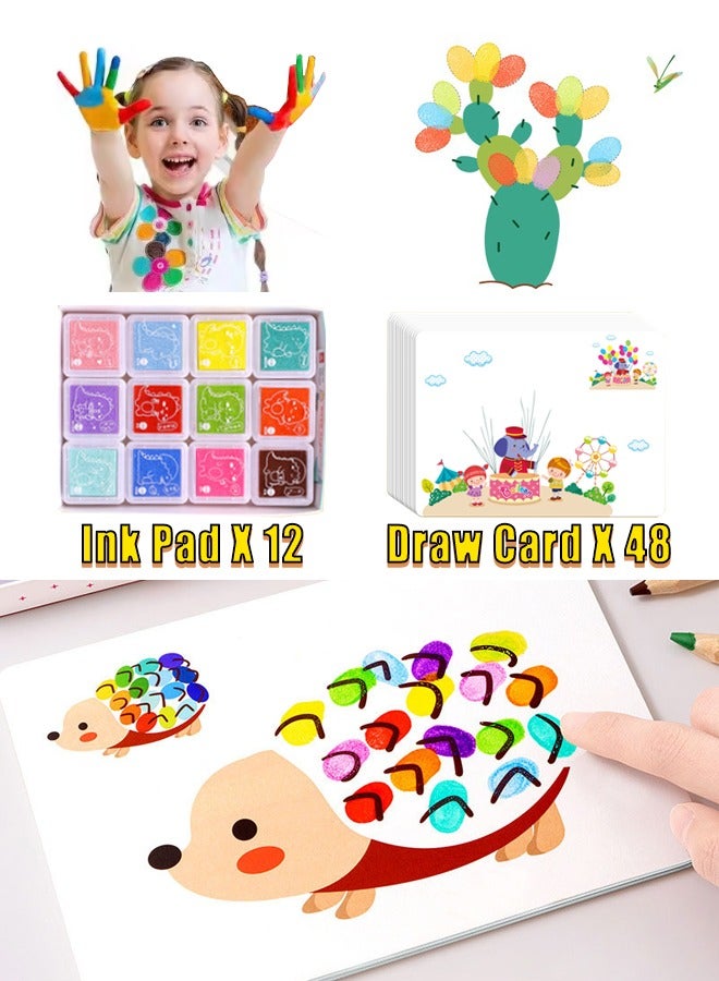 Washable Finger Paint Set with 12 Different Vibrant Colors and 48 Printed Outlines Sheets, DIY Crafts, Non-toxic Painting Supplies, Non-Toxic Art Painting Supplies DIY Crafts, Designed for Color Perception, Creativity and Imagination, Ideal Gift for Kids Aged 3+  - Image 1