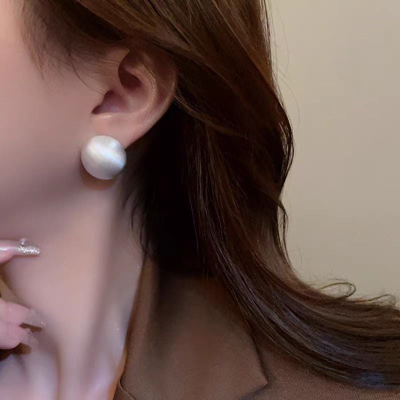 Matte Gold Stud Earrings Korean 2023 Trendy White 