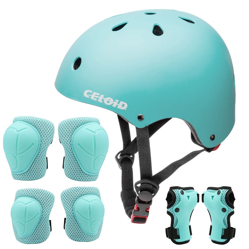 CELOID Kids Helmet Pad Set,Adjustable Kids Skateboard Bike Helmet Knee & Elbow Pads Wrist Guards 5-8 Years Kid Protective Gear Set for Girls Boys Bicycle Bike Roller Skating Scooter Rollerblade Sport - Image 1