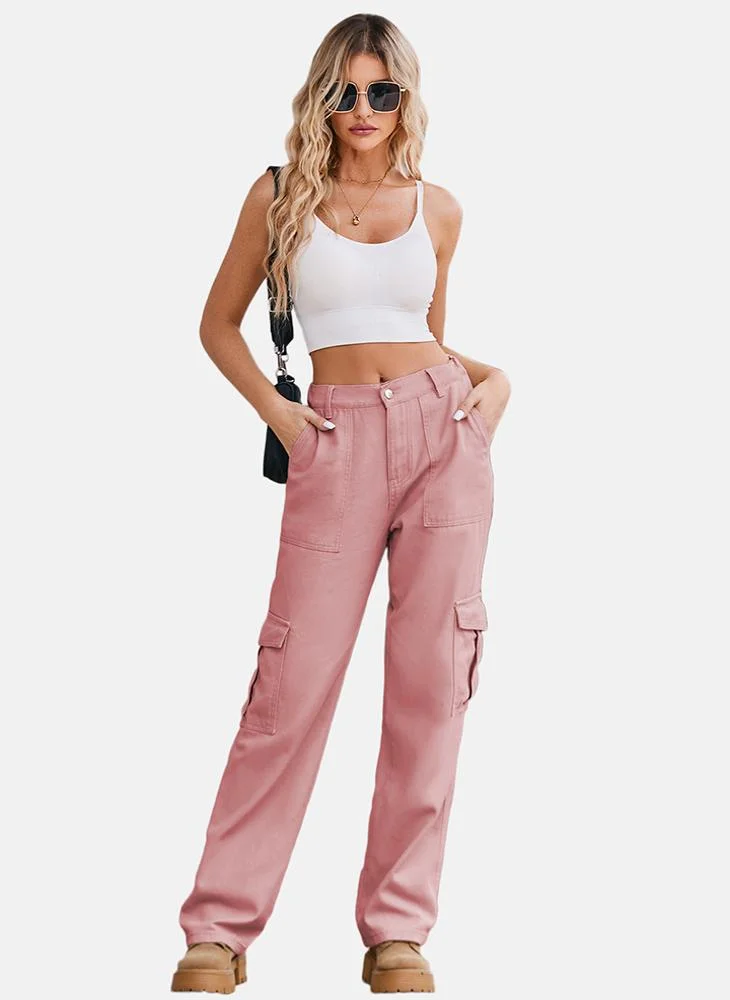 YUNIQEE Pink Regular Fit Mid Rise Plain Cargo Pant