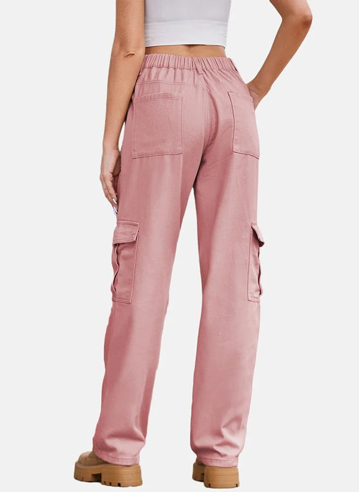 YUNIQEE Pink Regular Fit Mid Rise Plain Cargo Pant