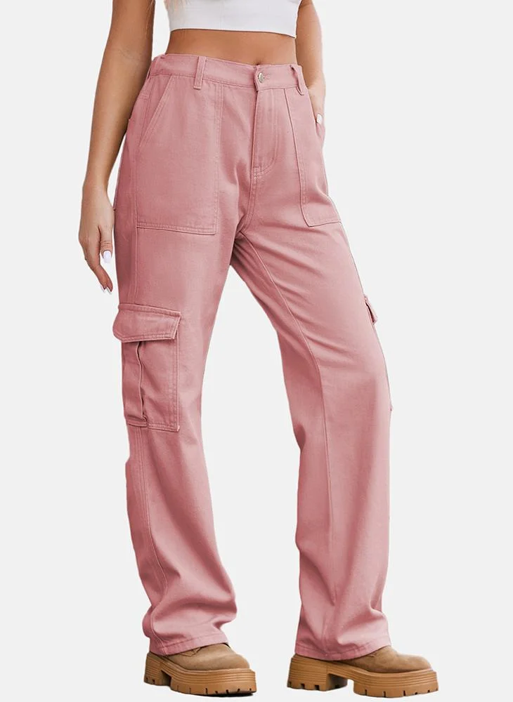 YUNIQEE Pink Regular Fit Mid Rise Plain Cargo Pant