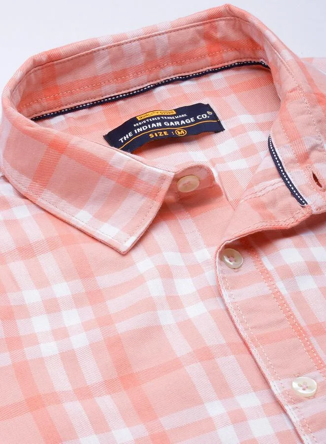 The Indian Garage Co Men Pink Checkered Casual Shirt