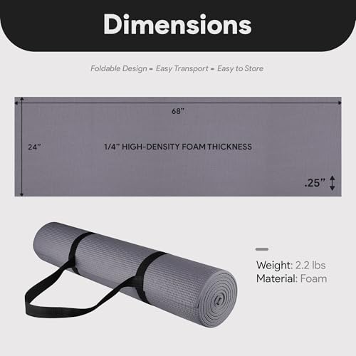Fitvids 1/4-Inch High Density Thick Non Slip Yoga Mat with Knee Pad and Carrying Strap for Workout, Pilates, Gym Home Exercise, Grey - Image 5