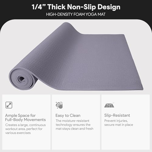 Fitvids 1/4-Inch High Density Thick Non Slip Yoga Mat with Knee Pad and Carrying Strap for Workout, Pilates, Gym Home Exercise, Grey - Image 3