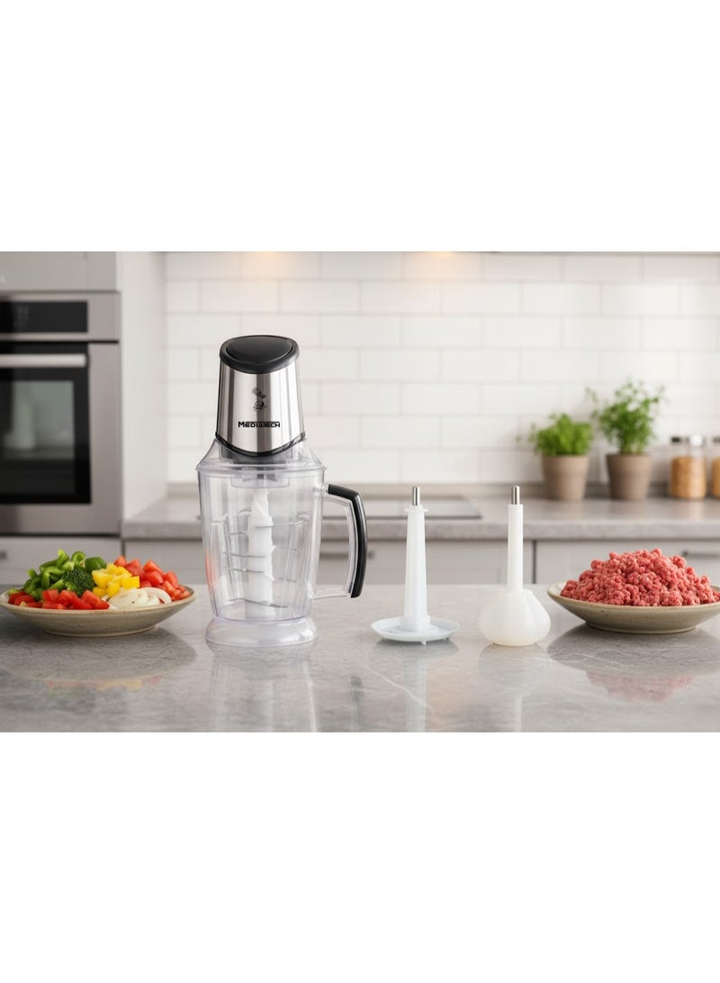 Mediatech Chopper, 800 Watt,Copper Motor, 2 Liters Capacity Bowl , 8 Durable Stainless Steel Blades,Garlic Peeler and Whipping Tool,Break-Proof Flask, MT-CR50 - Image 3