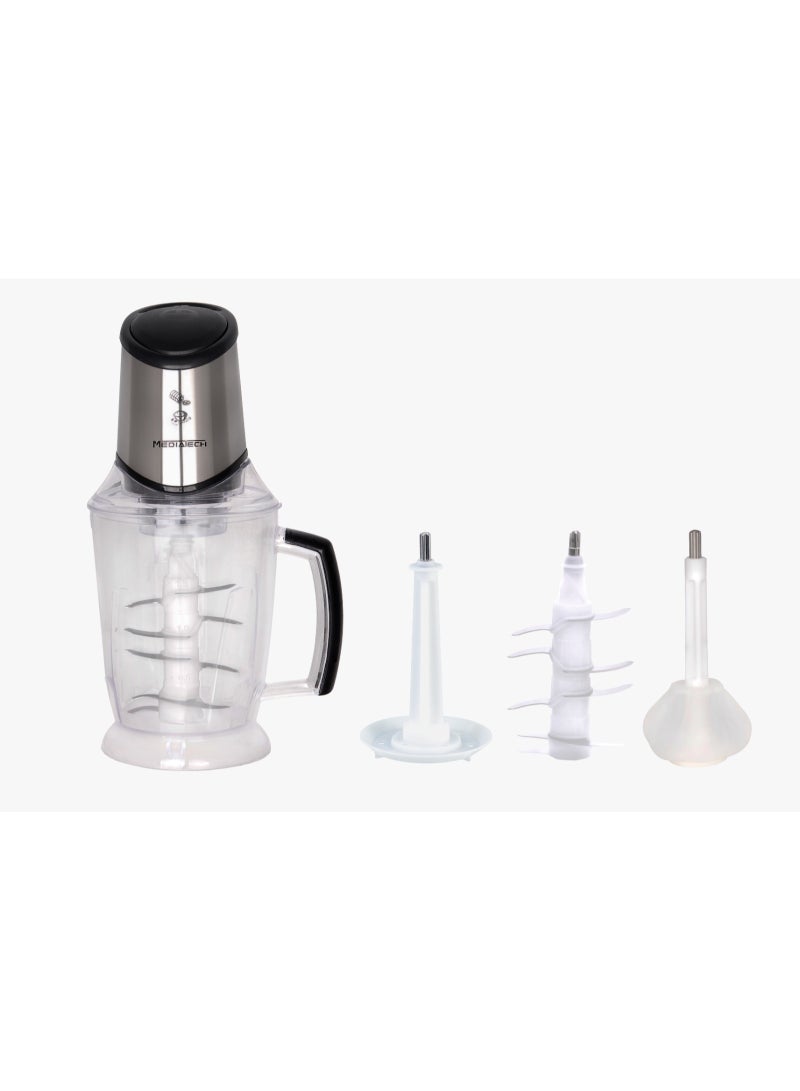 Mediatech Chopper, 800 Watt,Copper Motor, 2 Liters Capacity Bowl , 8 Durable Stainless Steel Blades,Garlic Peeler and Whipping Tool,Break-Proof Flask, MT-CR50 - Image 4