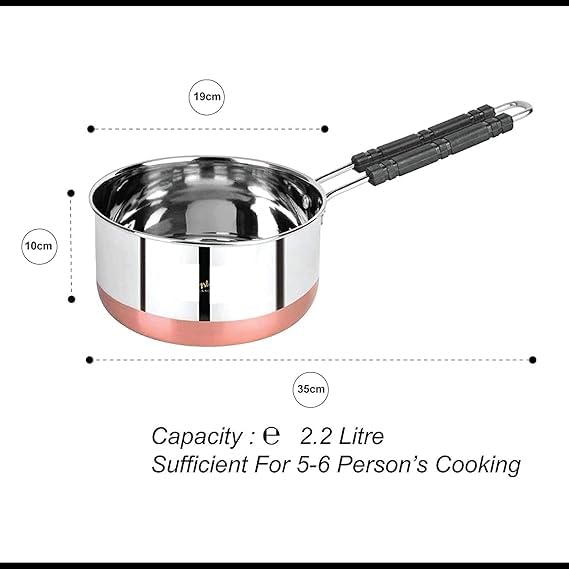 VOMI Sauce Pan Tea Maker Milk Coffee pan bhgoni Stainless Steel Copper Bottom Sauce Pan, Flat Base Sauce Pan, Tea Pan, Milk Pan Tapeli Patila, Sauce Pot (1 Litter Sauce Pan / 1000 ml) - Image 3