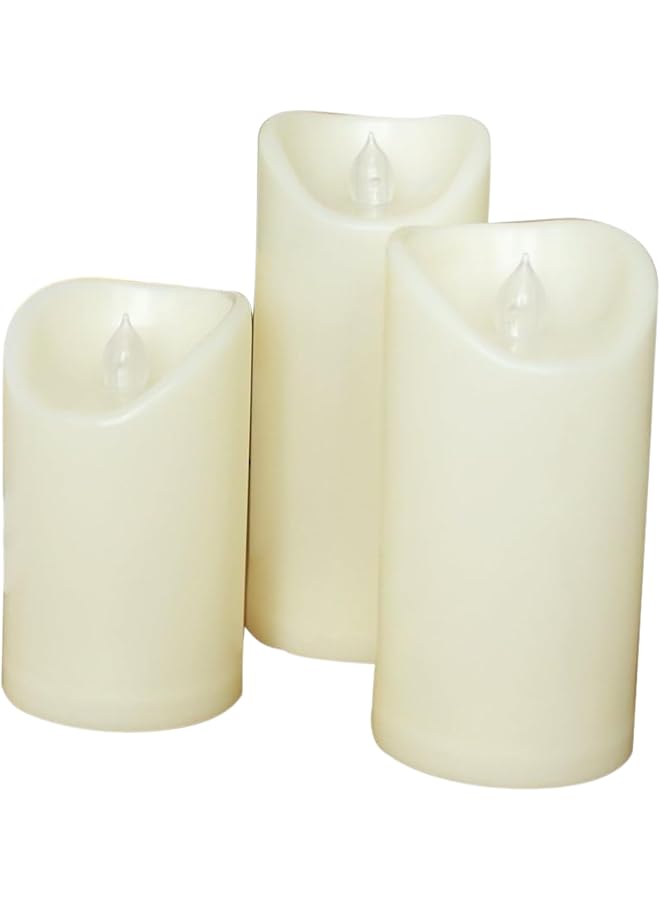 The Bros LED Flameless Candles, Pillar Candles Moving Flame Set of 3, White - Image 1