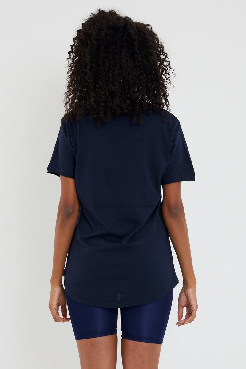 Cool Tarz Cool Style Style Cool Women Navy Blue Sloppy Collar Loose T-SHIRT-XKTCPS001R14S  - Image 2