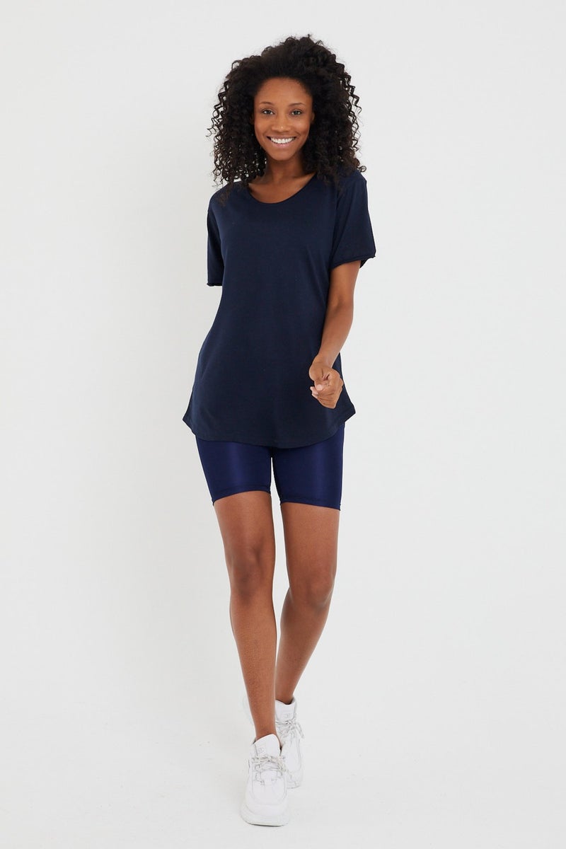 Cool Tarz Cool Style Style Cool Women Navy Blue Sloppy Collar Loose T-SHIRT-XKTCPS001R14S  - Image 3