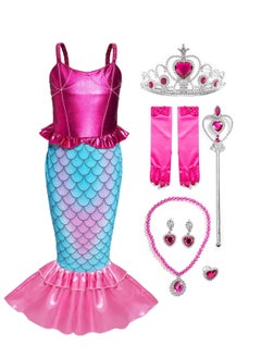 Excefore Girls Mermaid Costume Princess Dress Up with Accessories, 130cm  - Image 1