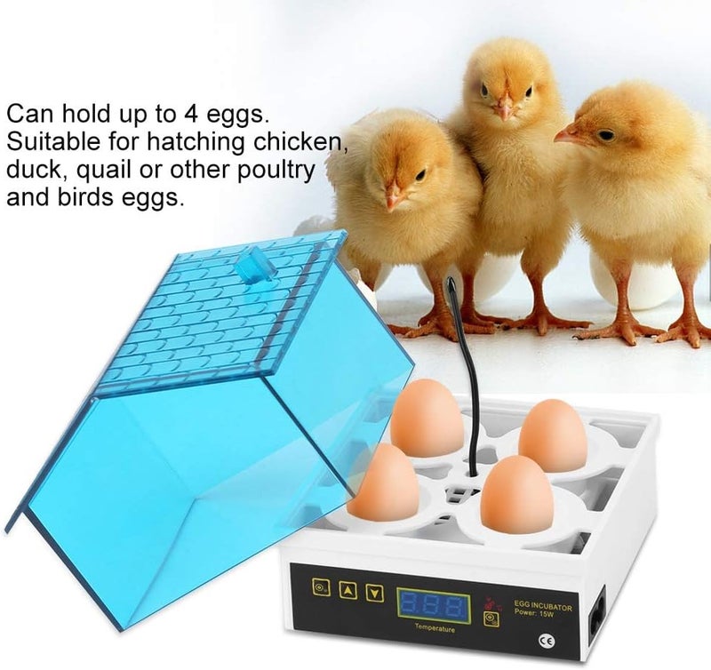 كلاراكو حاضنة بيض صغيرة من كلاركو، حاضنة تفقيس رقمية لـ 4 بيضات، فقاسة دواجن مع تحكم في درجة الحرارة وشاشة رقمية لتفقيس الدجاج والكتكوت والبط والطيور والإوز والبيض - Image 3