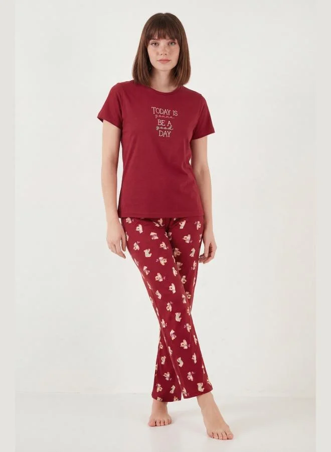 ليلا Lela Cotton Regular Fit Patterned Crew Neck Pajama Set Women's PAJAMA SET 65790784