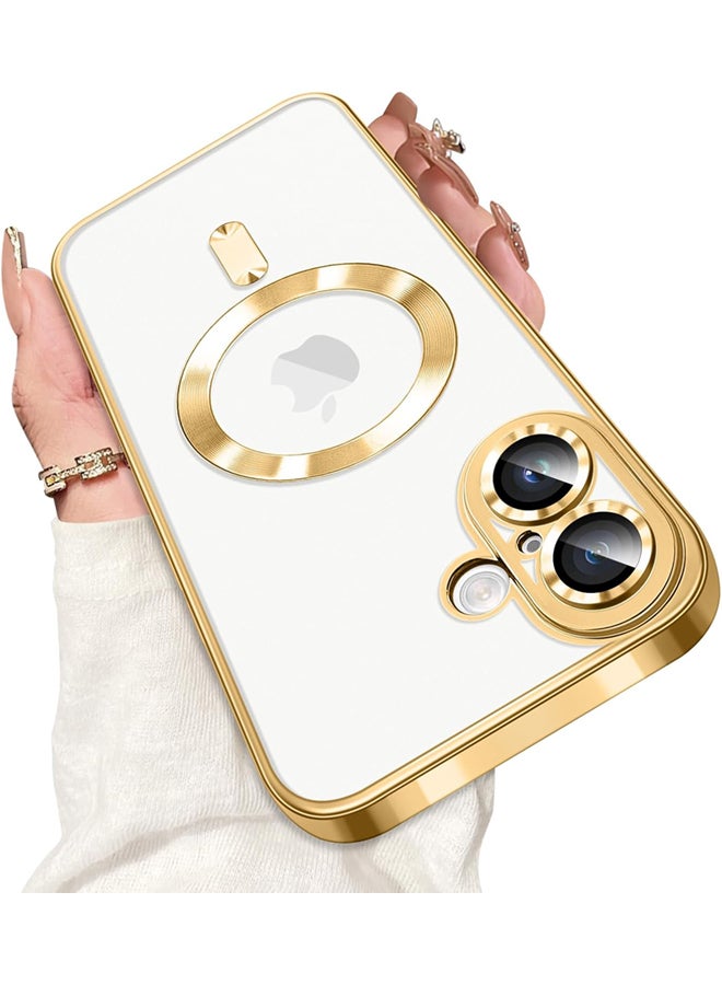 Mlbose iPhone 16 Plus Case with Gold Titanium, Camera Lens Protection, Compatible with MagSafe, Diamond Clear Stylish - Image 1