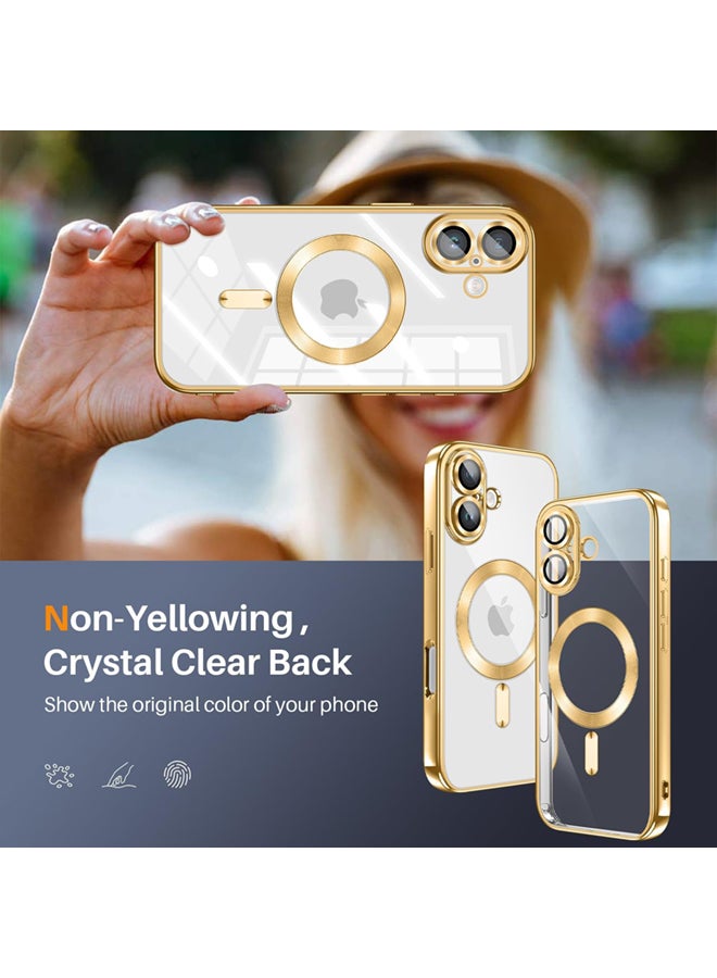 Mlbose iPhone 16 Plus Case with Gold Titanium, Camera Lens Protection, Compatible with MagSafe, Diamond Clear Stylish - Image 2