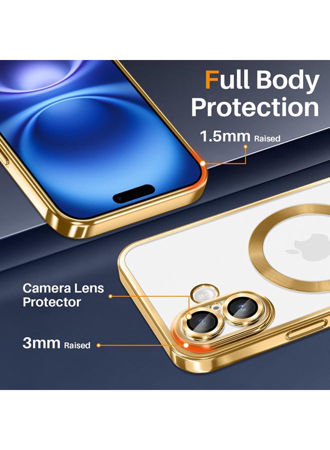 Mlbose iPhone 16 Plus Case with Gold Titanium, Camera Lens Protection, Compatible with MagSafe, Diamond Clear Stylish - Image 5