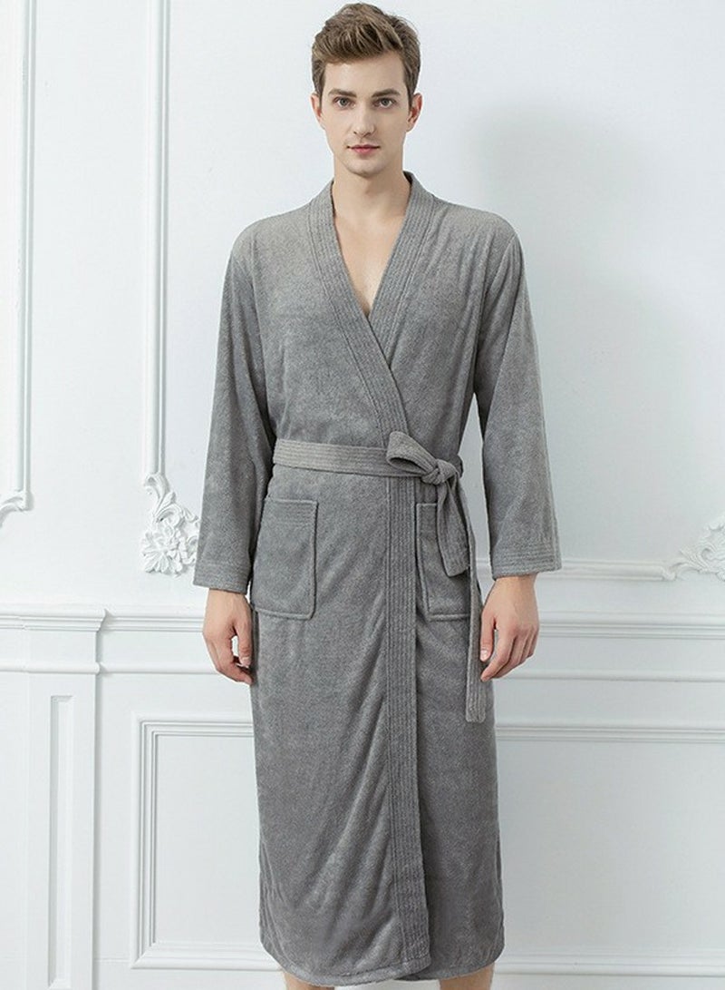 إسكدنيا رداء خفيفة الوزن من جنس واحد رداء حمام من قماش تيري رداء ليلي ناعم رداء رمادي داكن - Image 1