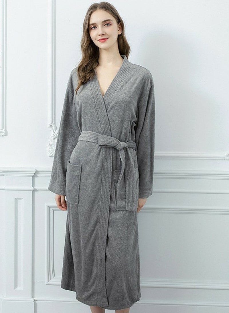 إسكدنيا رداء خفيفة الوزن من جنس واحد رداء حمام من قماش تيري رداء ليلي ناعم رداء رمادي داكن - Image 2