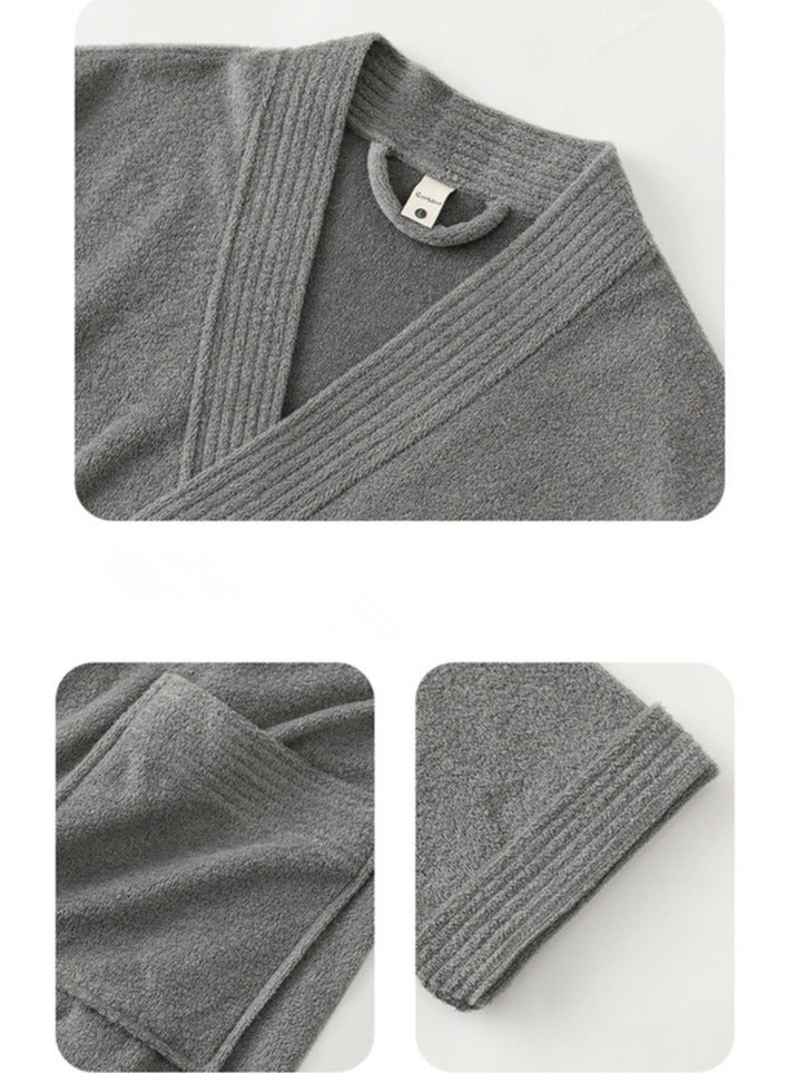 إسكدنيا رداء خفيفة الوزن من جنس واحد رداء حمام من قماش تيري رداء ليلي ناعم رداء رمادي داكن - Image 3