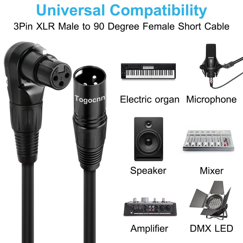 Togconn 2-Pack XLR Microphone Extension Cable Adapter 0.6 Feet, 90 Degree XLR Female to Straight Male 3-Pin Mic Connector for Speaker, Recording Studio, Mic Mixer, Audio Interface, Amplifier, More - Image 5