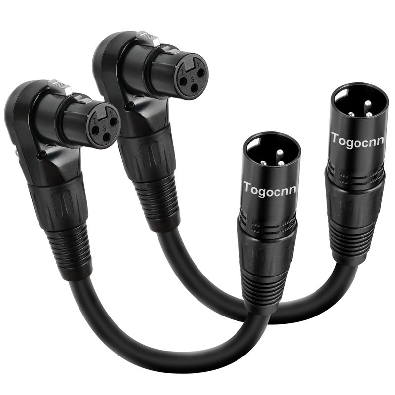 Togconn 2-Pack XLR Microphone Extension Cable Adapter 0.6 Feet, 90 Degree XLR Female to Straight Male 3-Pin Mic Connector for Speaker, Recording Studio, Mic Mixer, Audio Interface, Amplifier, More - Image 1