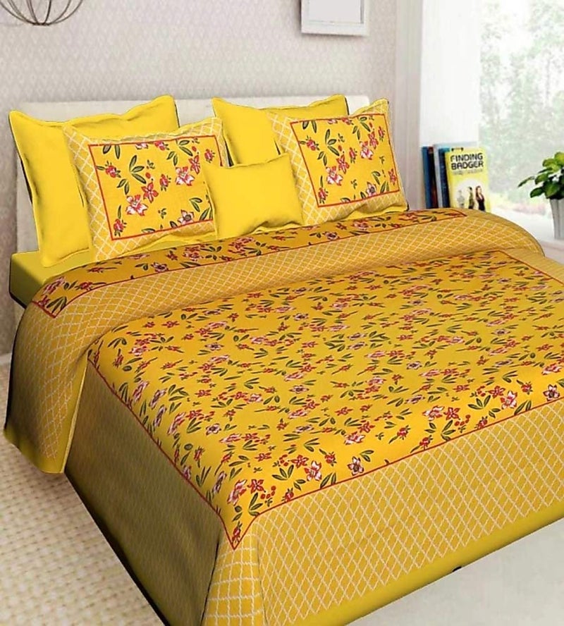 BedZone 100 Cotton Rajasthani Jaipuri King Size Printed Bedsheet Combo Double Bed Set 2 Double Bedsheet with 4 Pillow Cover Multicolor - Image 2