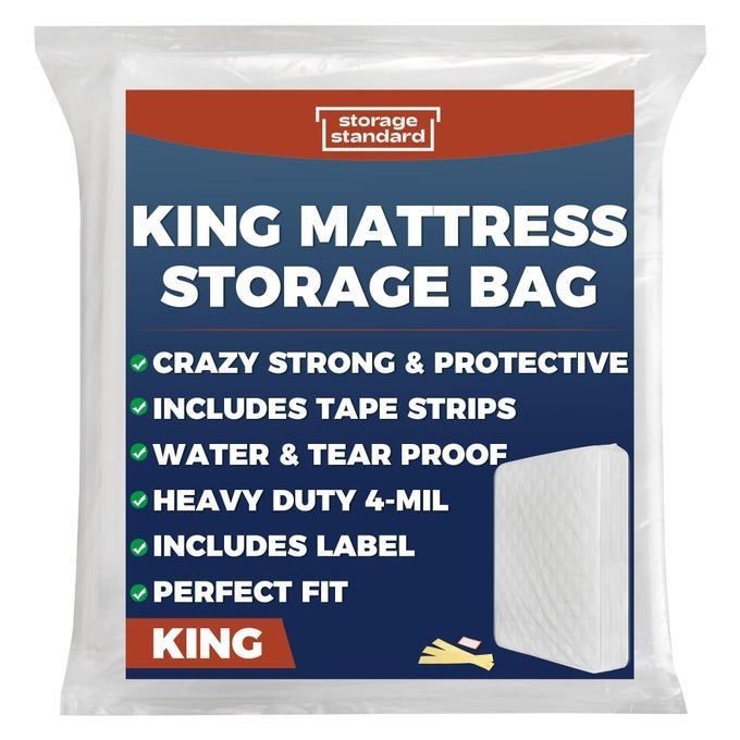 KING MATTRESS BAGS FOR MOVING STORAGE HEAVY DUTY THICK 4MIL REUSABLE MATTRESS STORAGE BAG WATERPROOF PLASTIC MATTRESS COVER FOR MOVING FITS KING SIZE BED 1 CLEAR BAG 100 X 80 X 15 INCHES
