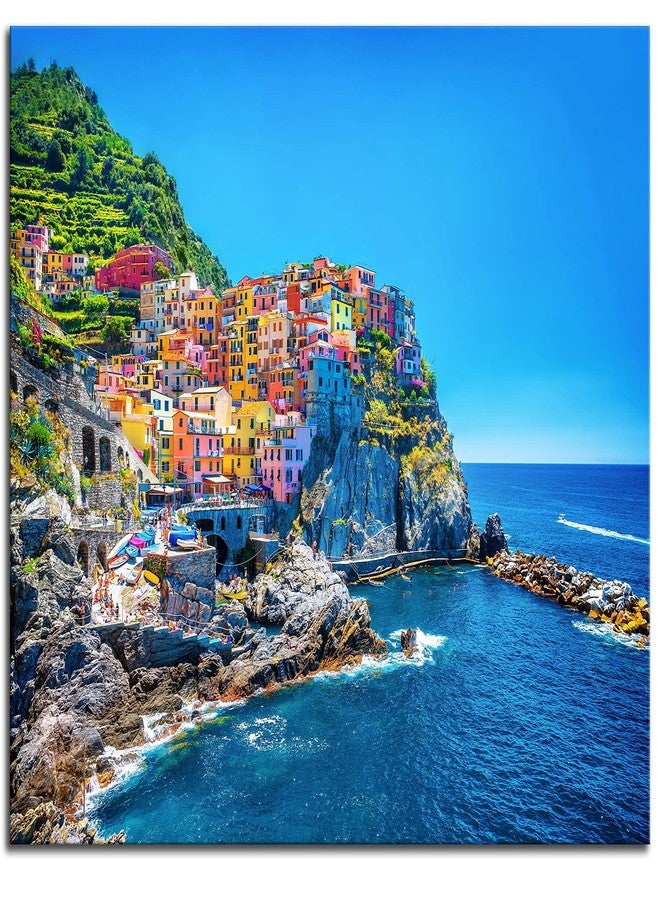 NAN Wind Modern Canvas Painting Wall Art Cityscape Traditional Port Mediterranean Sea Cinque Terre Italy Coast Landscape Print On Canvas Giclee Artwork for Wall Decor - Image 1