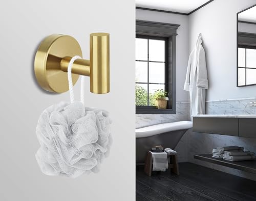 Homagic 8 Pcs Bathroom Robe Towel Hooks Coat Wall Hook Stainless Steel Heavy Duty Door Hanger Towel Robe Clothes Cabinet Closet Sponges Hook for Bathroom Bedroom Kitchen Hotel Pool (Gold) - Image 5