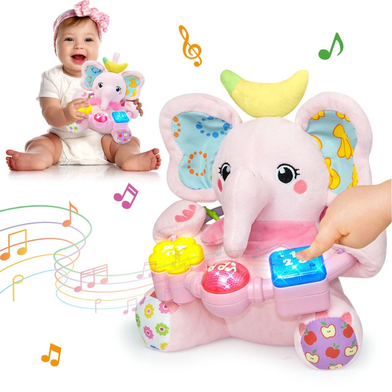 Ryotagift Baby Bilingual Musical Elephant Stuffed Animals ToysInfant Early Learning Toy with LightUp Music CrinkleTummy Time Toys for 0 3 6 9 12 Months for Baby Boy Girl GiftPink - Image 2