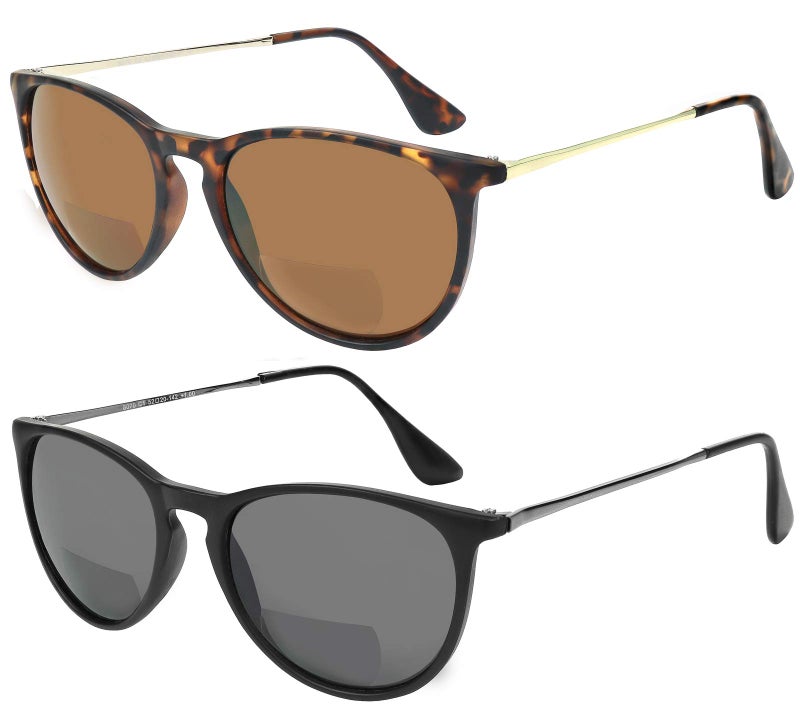 Yogo Vision Bifocal Sunglasses For Men and Women 2 Pk Reading Glasses UV400 Protection Unisex Sun Readers BlackBrown Havana 125