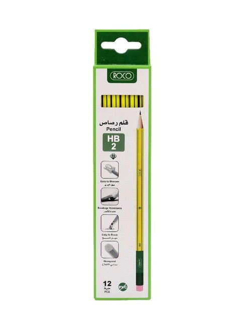 Pack Of 12-Piece Premium Quality HB2 Pencil With Eraser Set