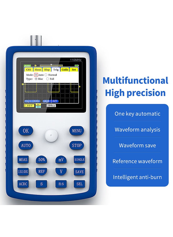 FNIRSI-1C15 2.4 Inch Screen Handheld Portable Digital Oscilloscope 500MS/S Sampling Rate with 110MHz Bandwidth 1KHz/3.3V Calibration Squarewave Multipurpose Measuring Oscilloscopes