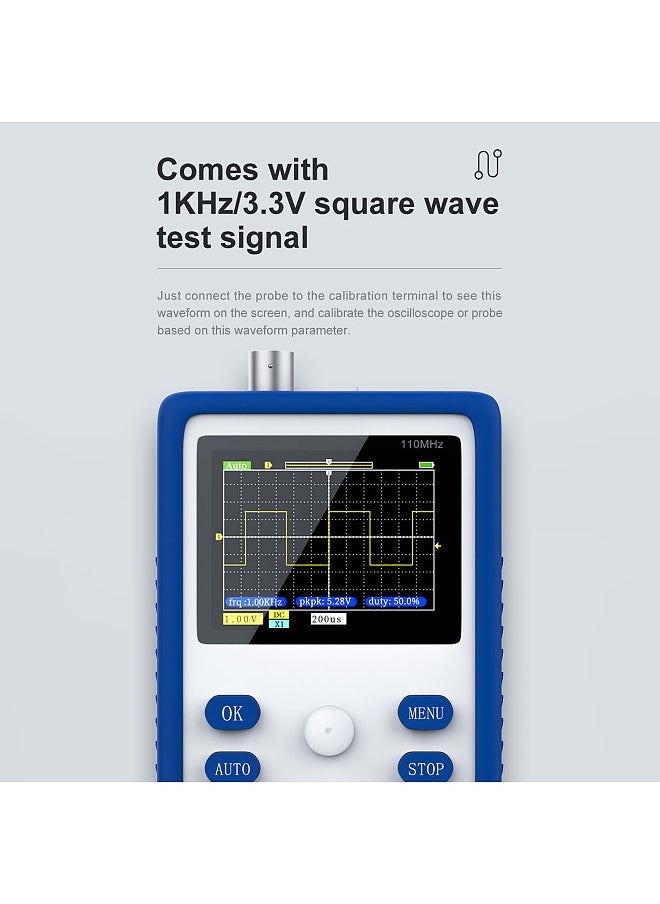 FNIRSI-1C15 2.4 Inch Screen Handheld Portable Digital Oscilloscope 500MS/S Sampling Rate with 110MHz Bandwidth 1KHz/3.3V Calibration Squarewave Multipurpose Measuring Oscilloscopes