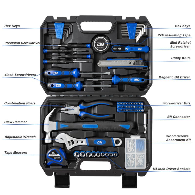 Prostormer 160-Piece Home Repair Tool Set, General Household Hand Tool Kit with Toolbox Storage Case for House, Garage, College Dorm and Office - Image 3