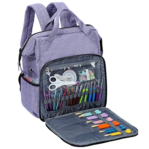HOMEST Crochet Bag Organizer, Large Capacity Yarn Storage, Knitting Bag for Carrying Projects, Crocheting Hooks, Suppliers, Needles and Accessories, Purple - Image 2