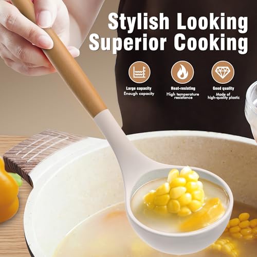 AVGPD Silicone Cooking Utensils Set - Silicone Kitchen Utensils for Cooking Wooden Handles, 446°F Heat Resistant Kitchen Utensil Spatula Sets w Holder, Gadgets for Non-Stick Cookware BPA FREE (Khaki) - Image 4