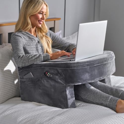 CUSHIO Polyurethane Foam Lap Desk Pillow for Working on Laptop, Reading & Gaming | Perfect for Using on Bed, Sofa & Floor| Ergonomic Desk Table with Arm Rest (Grey), 23 x 16 Inch - Image 1