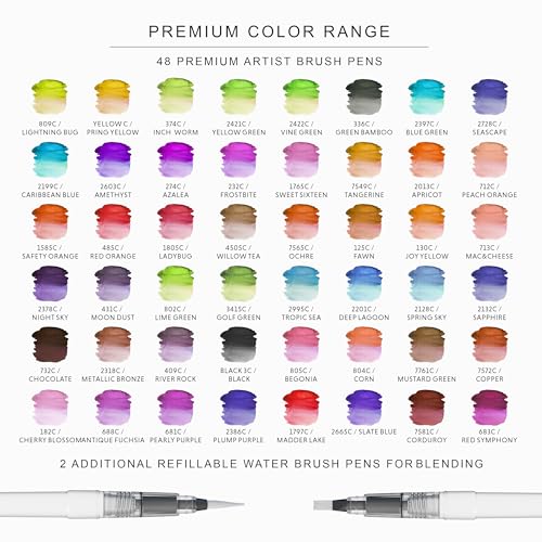 DOODLE HOG 48 Premium Watercolor Pens +2 Highly Blendable Markers, Real Brush Tip Watercolor Markers, Art Supplies for Adults, 48 Colors Gift Box - Image 2
