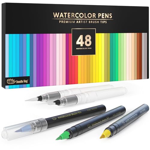 DOODLE HOG 48 Premium Watercolor Pens +2 Highly Blendable Markers, Real Brush Tip Watercolor Markers, Art Supplies for Adults, 48 Colors Gift Box - Image 1