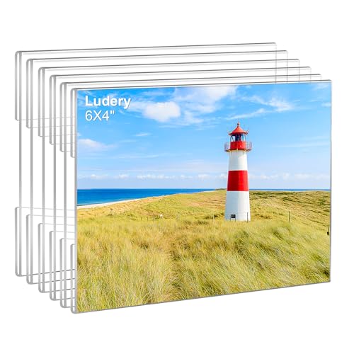 Ludery 4x6 Acrylic Picture Frames Set of 6, Clear Photo Frame for Wall with Tape, Clear Picture Photo Frames 4x6 for Home, School, Office - Horizontal - Image 1
