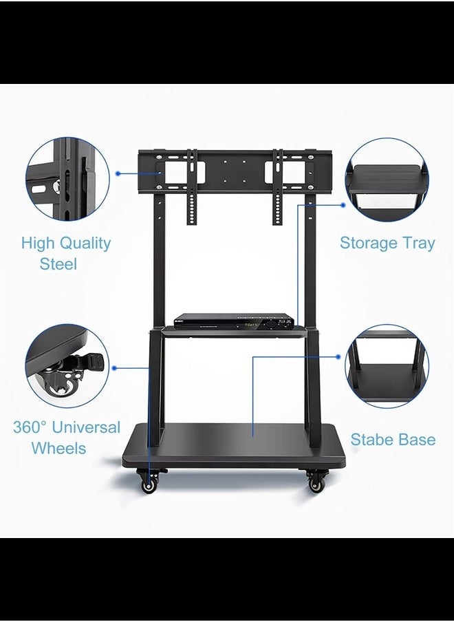 Generic - Universal Mobile TV Floor Stand/Cart, TVs 32-75inch LCD LED OLED Plasma Flat Panel or Curved Screen, TV Display Stand Trolley on Wheels, Load 120kg - Image 1