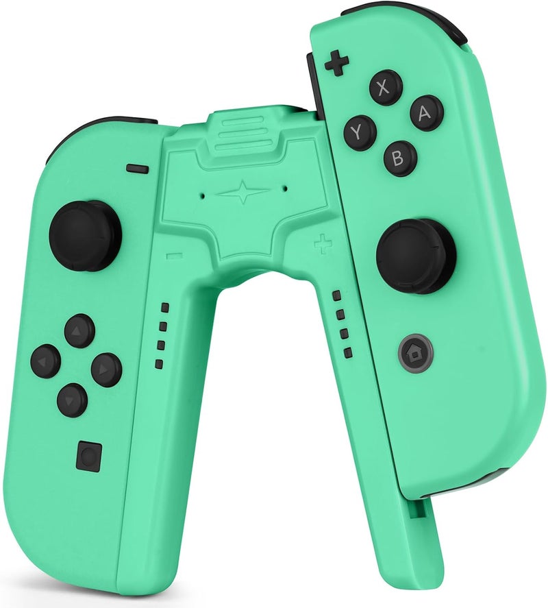 OFFCUP Charger Compatible with Joy Con for Nintendo Switch and OLED Model, Charging Grip Handle, Comfort V-Shaped Game Controller with LED Indicator, USB Type-C, Green - Image 1
