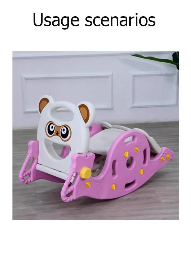 4 in 1 Toddler Slide Rocking Toy, Slide for Kids with Basketball Hoop , Multifunctional Folding Rocking Horse Kids Activity Center Climbing Slide Set Rocking Horse, Foldable Climber Playground Slide for Both Indoors Outdoor Use  (Pink)  - Image 4