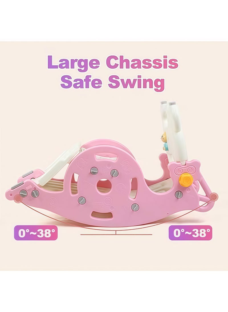 4 in 1 Toddler Slide Rocking Toy, Slide for Kids with Basketball Hoop , Multifunctional Folding Rocking Horse Kids Activity Center Climbing Slide Set Rocking Horse, Slide for Kids with Detachable Stool, Basketball Hoop and Ring Game, Foldable Climber Playground Slide,for Both Indoors Outdoor Use(Pink) - Image 3