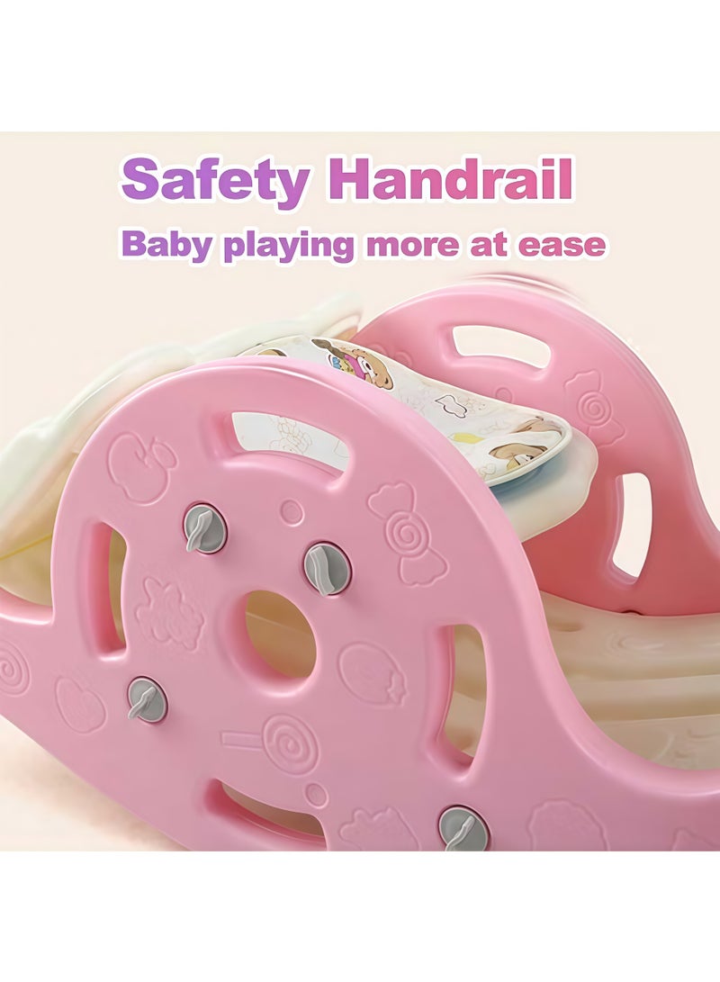 4 in 1 Toddler Slide Rocking Toy, Slide for Kids with Basketball Hoop , Multifunctional Folding Rocking Horse Kids Activity Center Climbing Slide Set Rocking Horse, Slide for Kids with Detachable Stool, Basketball Hoop and Ring Game, Foldable Climber Playground Slide,for Both Indoors Outdoor Use(Pink) - Image 5