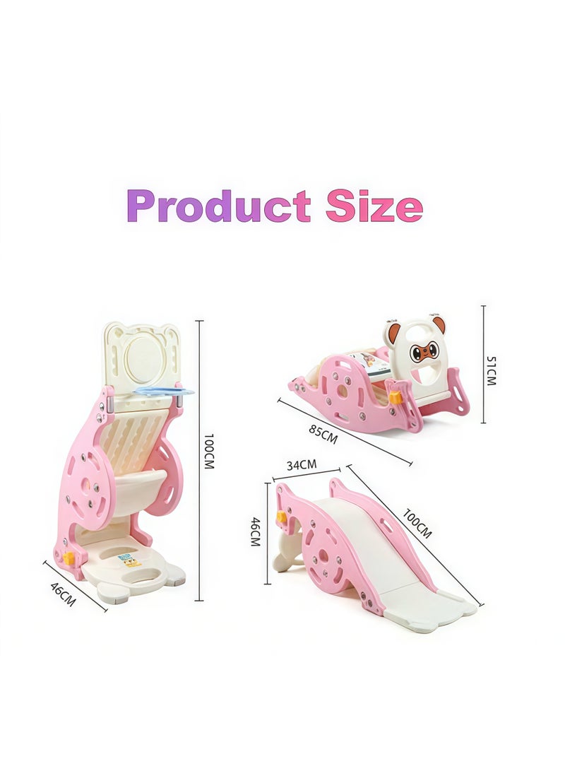 4 in 1 Toddler Slide Rocking Toy, Slide for Kids with Basketball Hoop , Multifunctional Folding Rocking Horse Kids Activity Center Climbing Slide Set Rocking Horse, Slide for Kids with Detachable Stool, Basketball Hoop and Ring Game, Foldable Climber Playground Slide,for Both Indoors Outdoor Use(Pink) - Image 2
