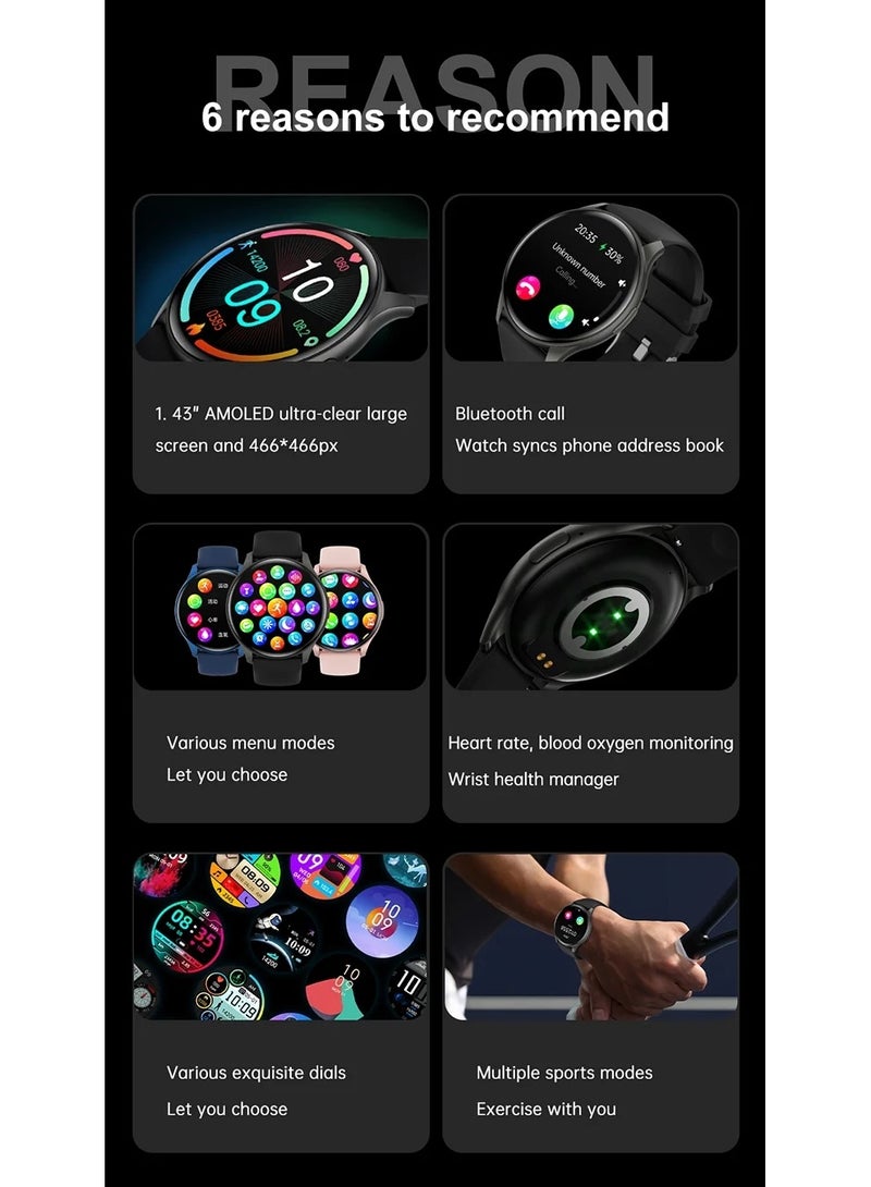 AROAQ ZW60 Smart Watch With 1.43 Inch AMOLED HD Screen Bluetooth Calling IP68 Waterproof Design And Fitness Tracker For Men And Women - Image 3