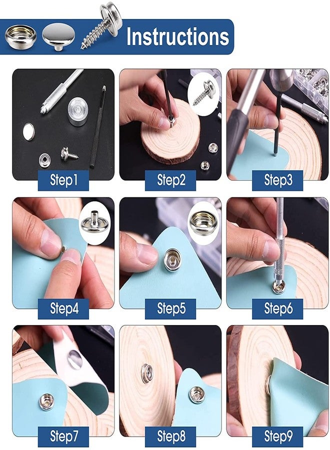 BetterJonny 350 Pieces Canvas Snap Kit, BetterJonny Stainless Steel Screws Snaps Marine Grade Canvas Upholstery Boat Snaps Fastener Press Stud Cap with 3 Setting Tools Material Hole Punch for DIY Cover Leather - Image 4